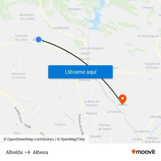 Albelda to Albesa map