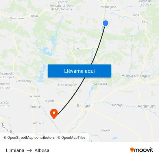 Llimiana to Albesa map