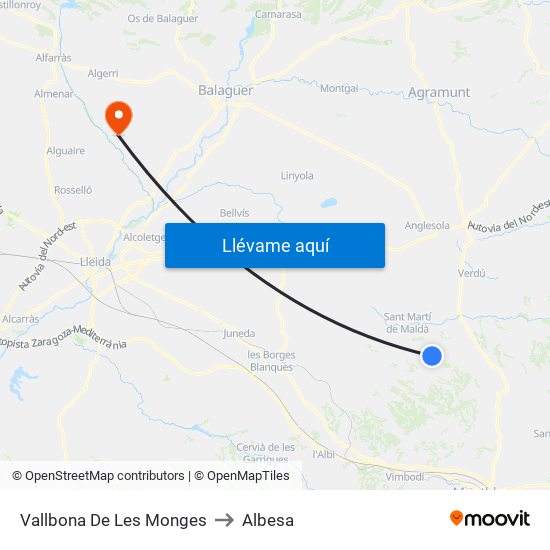 Vallbona De Les Monges to Albesa map