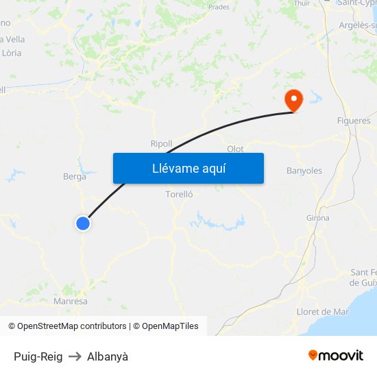 Puig-Reig to Albanyà map
