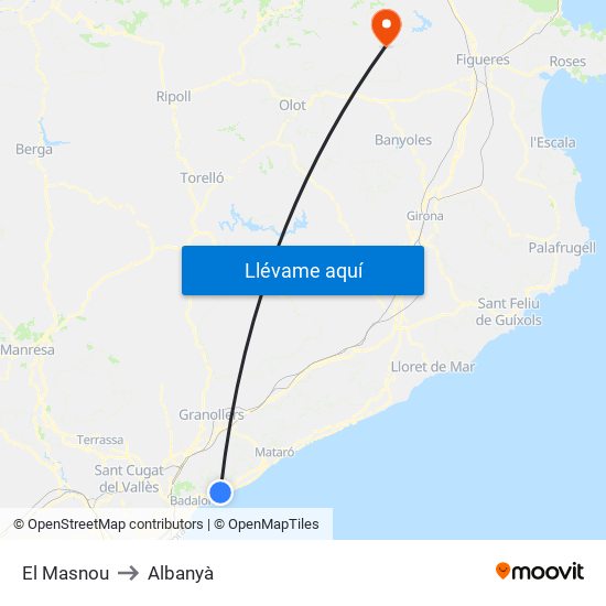 El Masnou to Albanyà map