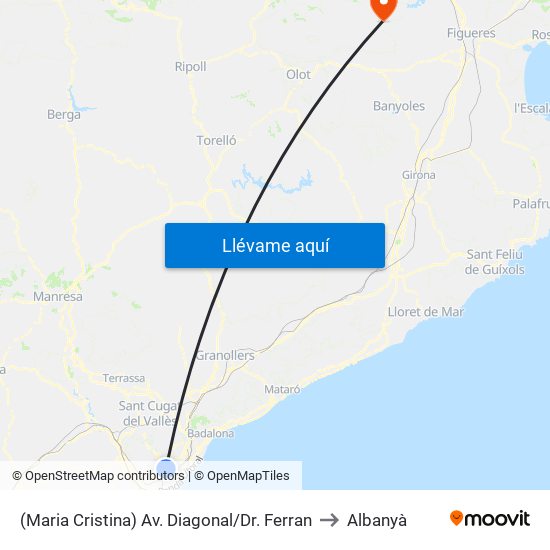 (Maria Cristina) Av. Diagonal/Dr. Ferran to Albanyà map