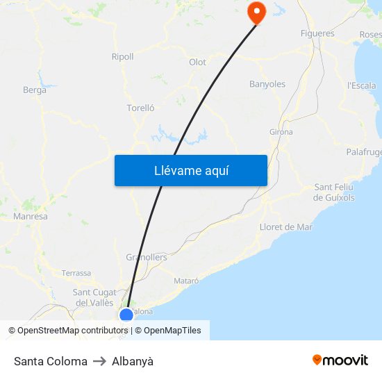 Santa Coloma to Albanyà map