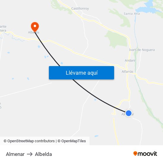 Almenar to Albelda map