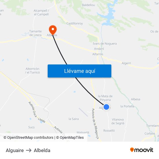 Alguaire to Albelda map