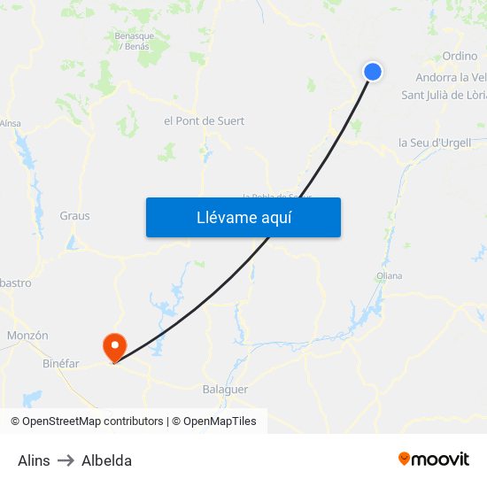 Alins to Albelda map