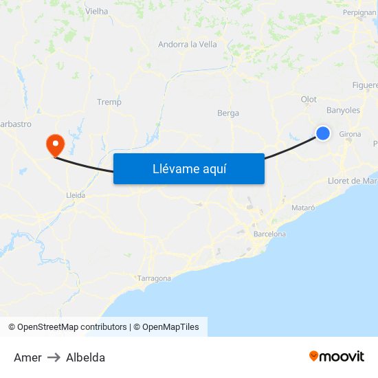 Amer to Albelda map