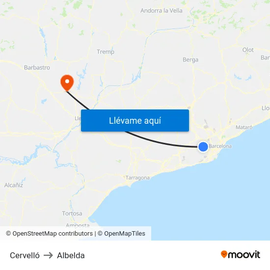 Cervelló to Albelda map
