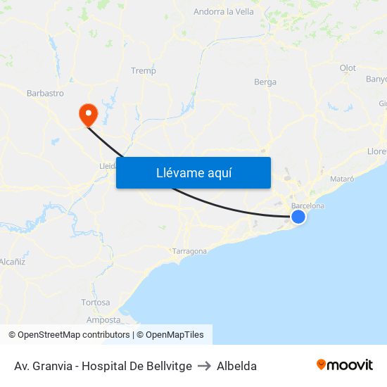 Av. Granvia - Hospital De Bellvitge to Albelda map
