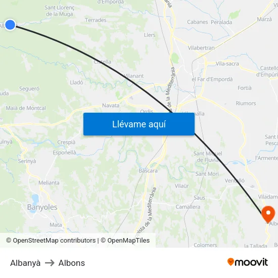 Albanyà to Albons map