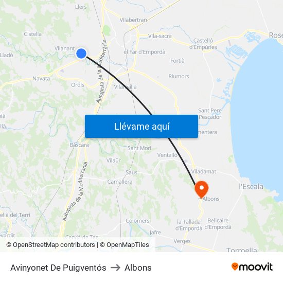 Avinyonet De Puigventós to Albons map