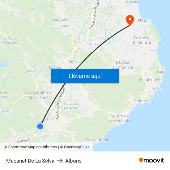 Maçanet De La Selva to Albons map