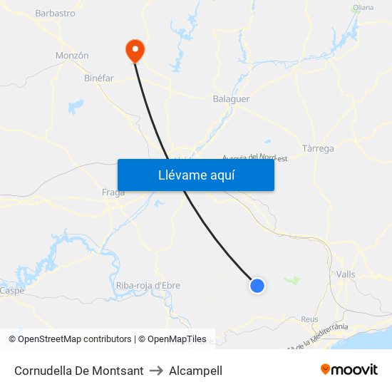 Cornudella De Montsant to Alcampell map