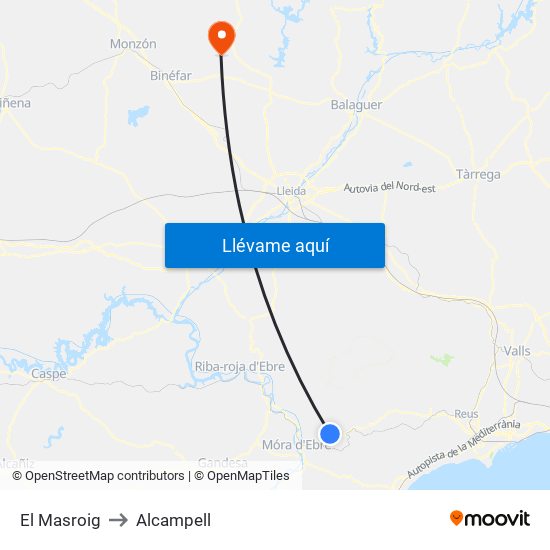 El Masroig to Alcampell map