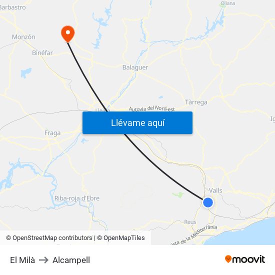 El Milà to Alcampell map