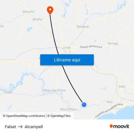 Falset to Alcampell map