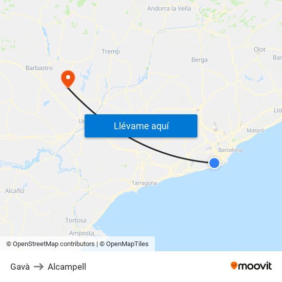 Gavà to Alcampell map