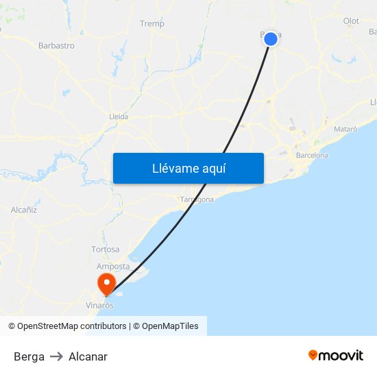 Berga to Alcanar map