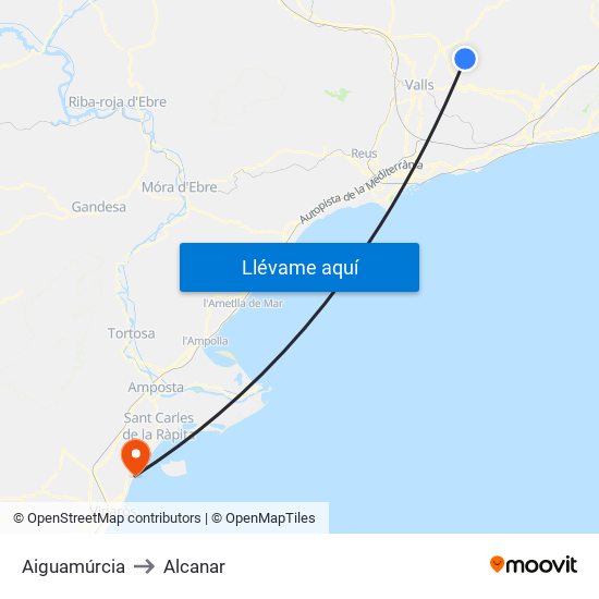 Aiguamúrcia to Alcanar map