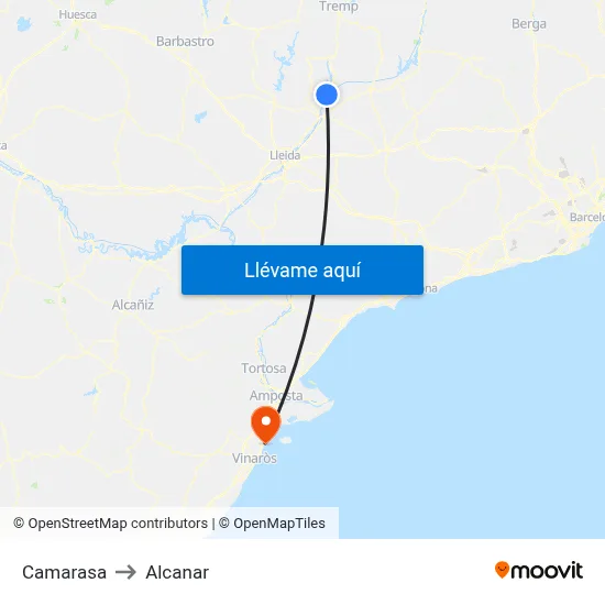 Camarasa to Alcanar map