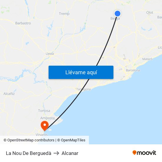 La Nou De Berguedà to Alcanar map