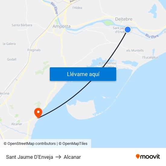 Sant Jaume D'Enveja to Alcanar map