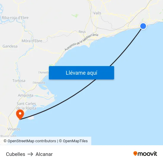 Cubelles to Alcanar map