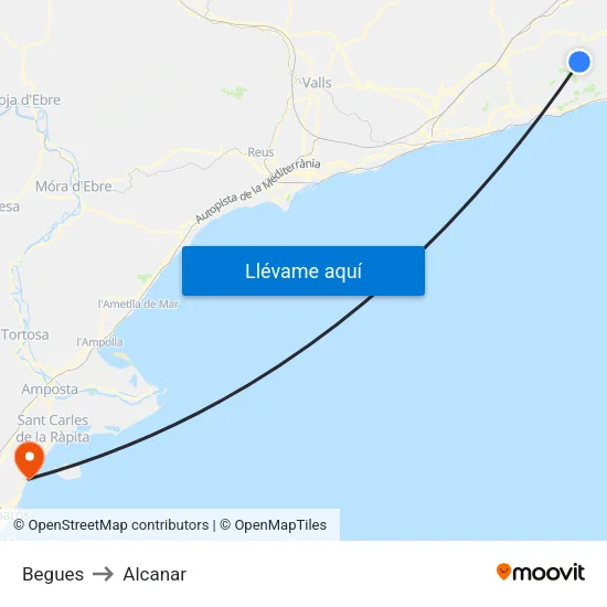 Begues to Alcanar map