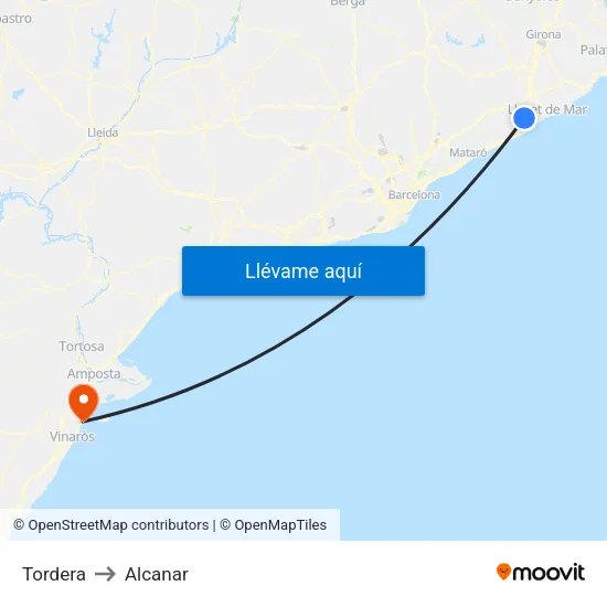 Tordera to Alcanar map