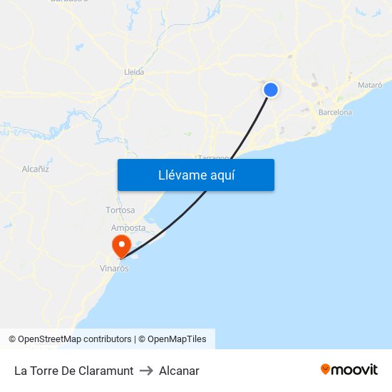 La Torre De Claramunt to Alcanar map