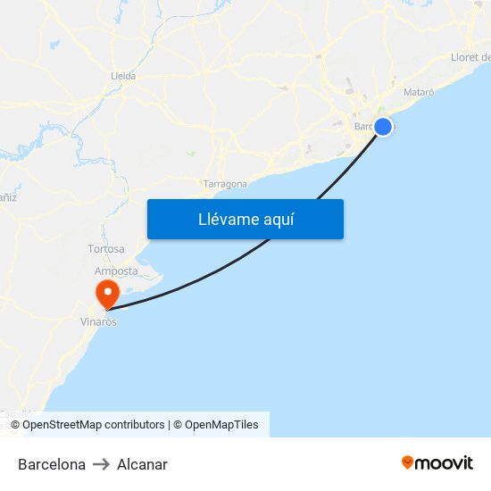 Barcelona to Alcanar map