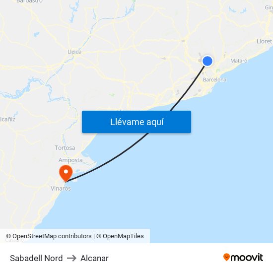 Sabadell Nord to Alcanar map