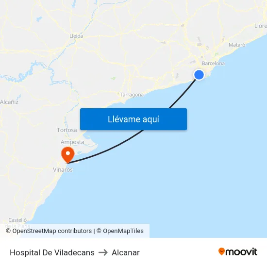 Hospital De Viladecans to Alcanar map