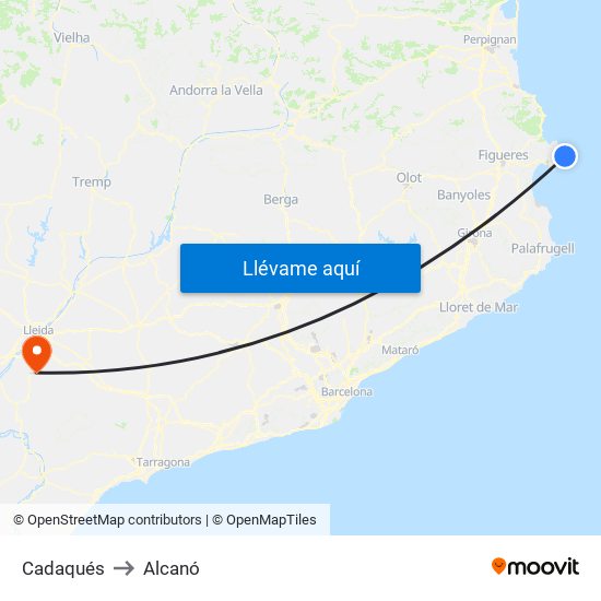 Cadaqués to Alcanó map