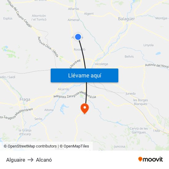 Alguaire to Alcanó map