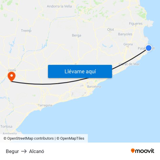 Begur to Alcanó map