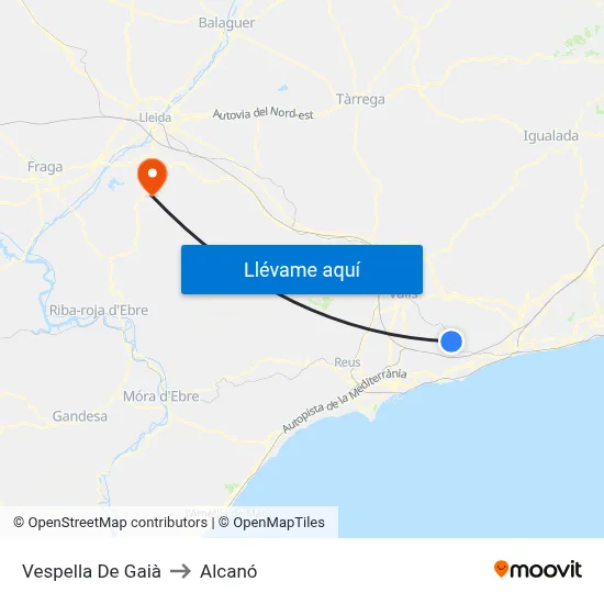 Vespella De Gaià to Alcanó map