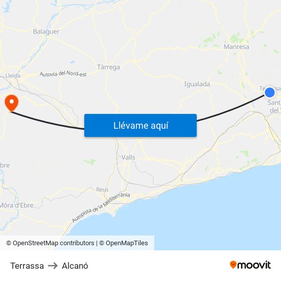 Terrassa to Alcanó map