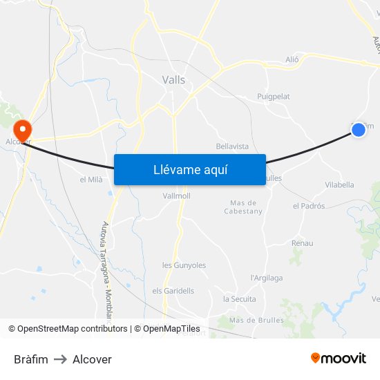 Bràfim to Alcover map