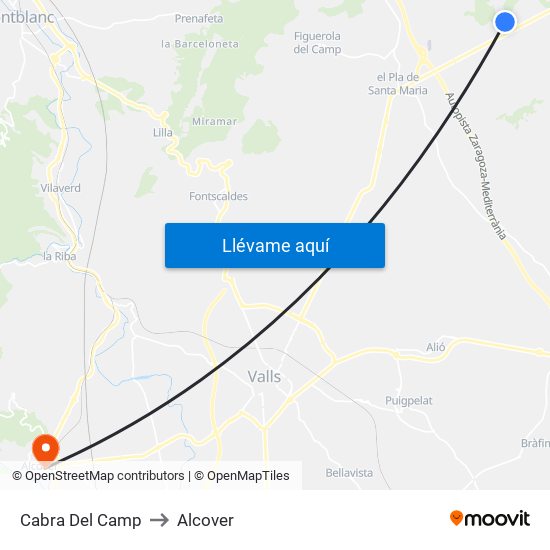 Cabra Del Camp to Alcover map