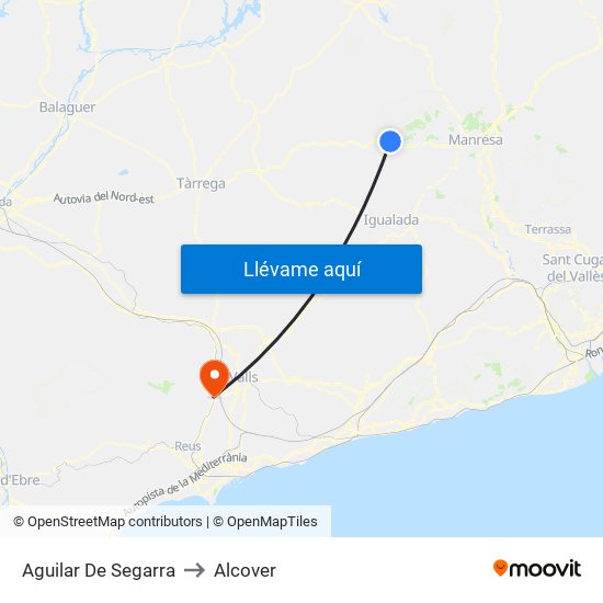 Aguilar De Segarra to Alcover map