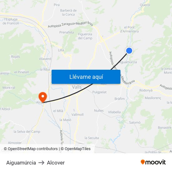 Aiguamúrcia to Alcover map