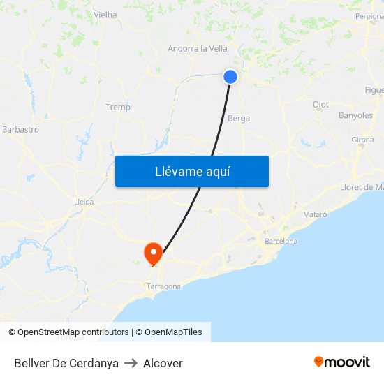 Bellver De Cerdanya to Alcover map