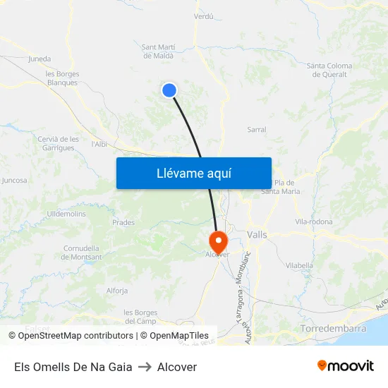 Els Omells De Na Gaia to Alcover map