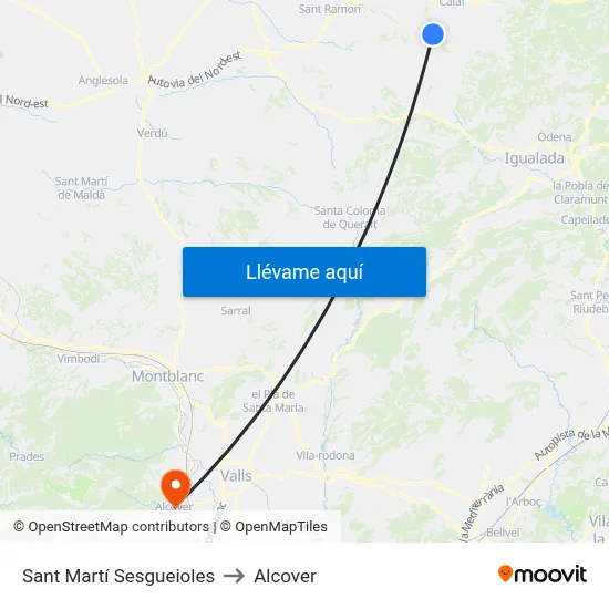 Sant Martí Sesgueioles to Alcover map