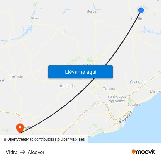 Vidrà to Alcover map