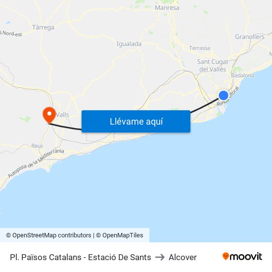 Pl. Països Catalans - Estació De Sants to Alcover map