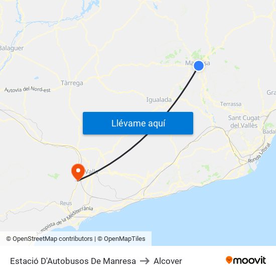 Estació D'Autobusos De Manresa to Alcover map