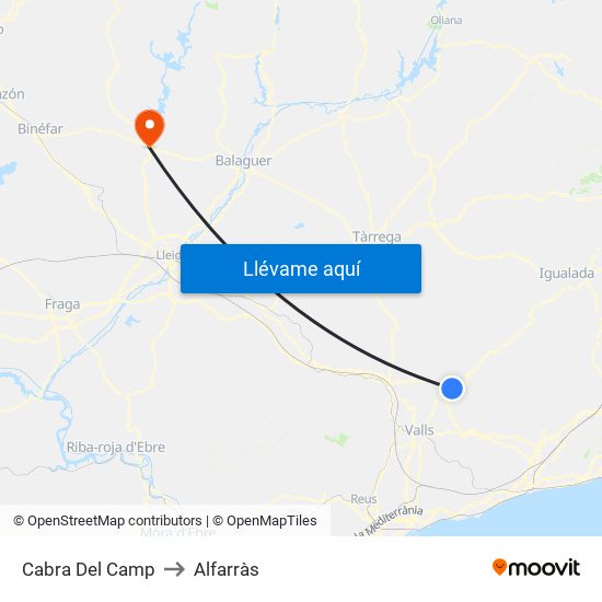 Cabra Del Camp to Alfarràs map
