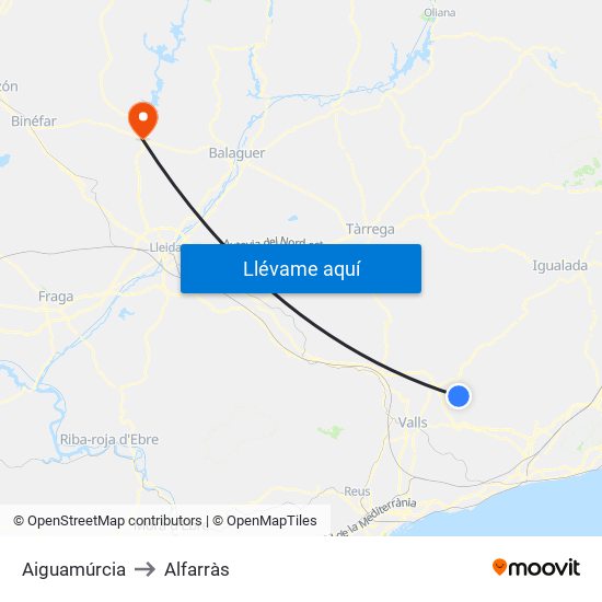 Aiguamúrcia to Alfarràs map